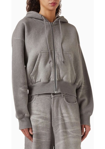 Kapüşonlu Cep Tüylü Hırka - Gri - %100 Pamuk Kumaş Içeriği