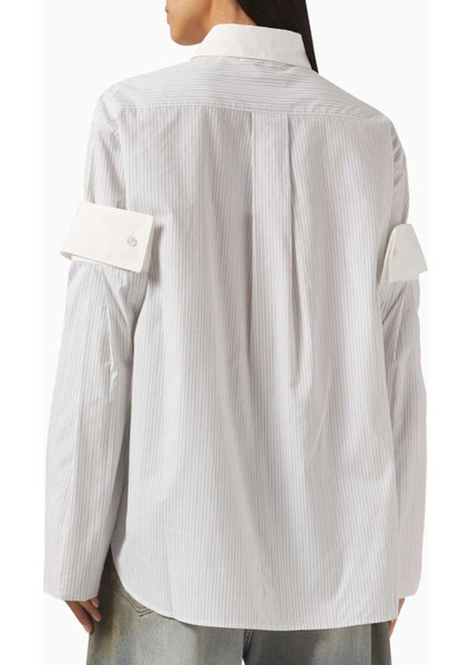 Beyaz Katmanlı Gömlek - %100 Pamuk - Modern Çizgili Desen ve Logolu Nakış modelleri