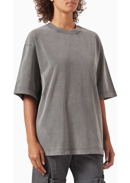 Siyah Crewneck Relaxed T-Shirt - %100 Organik Pamuk - Vintage Yıpranmış Etki