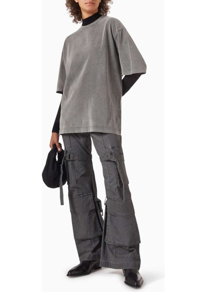 Siyah Crewneck Relaxed T-Shirt - %100 Organik Pamuk - Vintage Yıpranmış Etki fiyatları