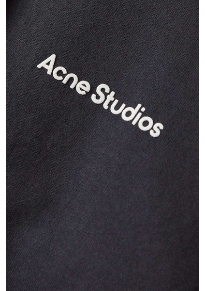 Siyah Relaxed-Fit Tişört - 100% Organik Pamuk - Stamp Logo Detaylı fırsatları