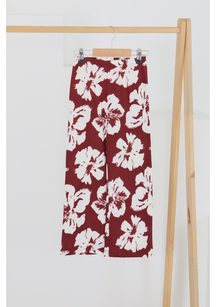 Kız Çocuk Bordo Desenli Pantolon - 27305