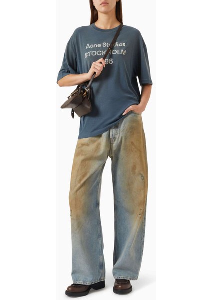 1996 Logo Baskılı Tişört - Mavi - Pamuk Karışımı %85 Pamuk, %15 Kenevir fiyatları