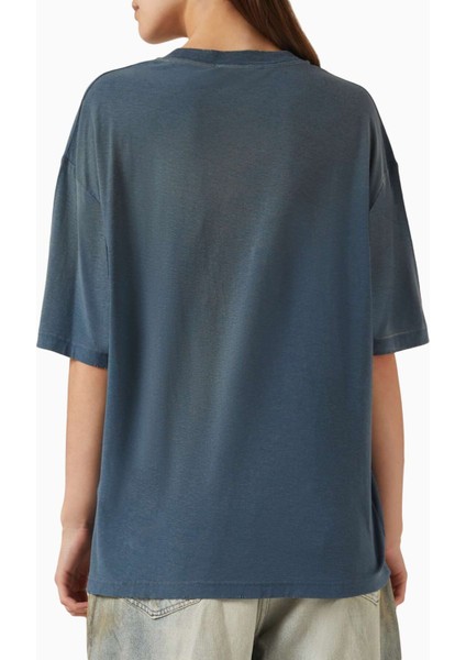 1996 Logo Baskılı Tişört - Mavi - Pamuk Karışımı %85 Pamuk, %15 Kenevir modelleri