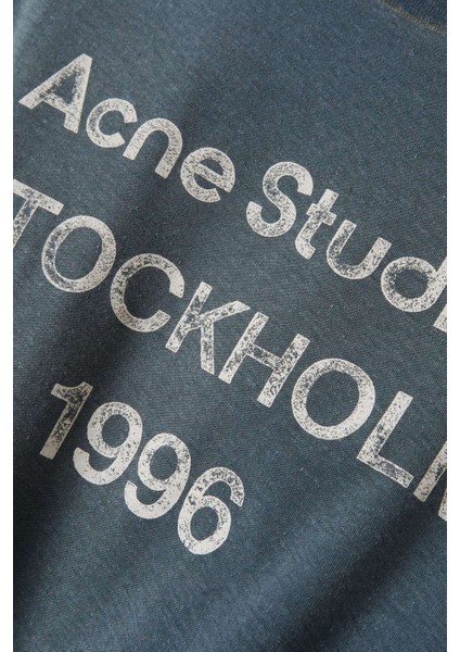 1996 Logo Baskılı Tişört - Mavi - Pamuk Karışımı %85 Pamuk, %15 Kenevir fırsatları