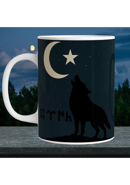 Türk Mitolojisi Temalı 330 ml Porselen Kupa – Bozkurt & Ay Yıldız fiyatları