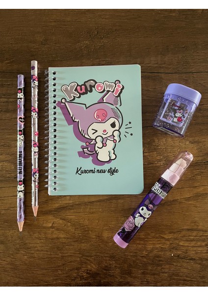 Kuromi Kırtasiye Seti 1 Adet Not Defteri 1 Adet Silgi 1 Adet Kalemtıraş 2 Adet Kurşun Kalem Okul Set modelleri