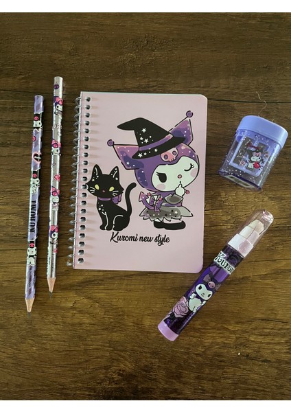 Kuromi Kırtasiye Seti 1 Adet Not Defteri 1 Adet Silgi 1 Adet Kalemtıraş 2 Adet Kurşun Kalem Okul Set