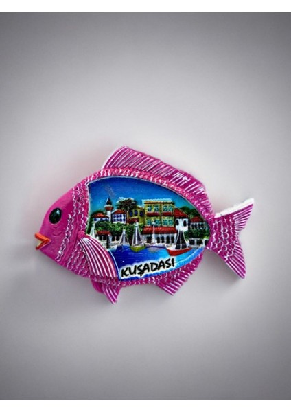 Kuşadası Temalı Kabartma Magnet. 9cm x 6cm. Pembe