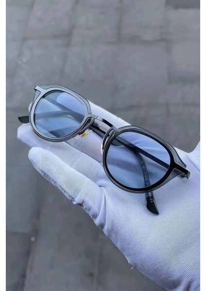 Buz Mavi Oval Güneş Gözlük Unisex Metal Çerçeve