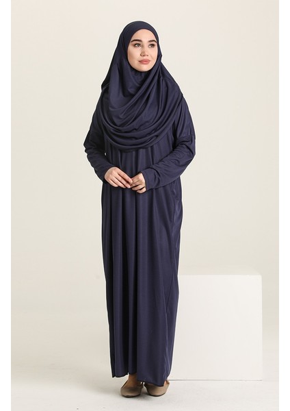 Tek Parça Başörtülü Kadın Tesettür Namaz Elbisesi Düz Renk