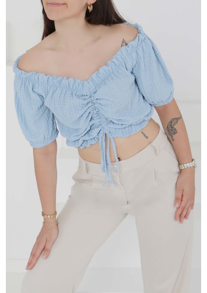 Buffle Büzgülü Crop Bebe Mavi - 27485 modelleri