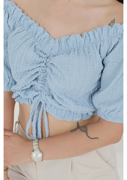 Buffle Büzgülü Crop Bebe Mavi - 27485 fırsatları
