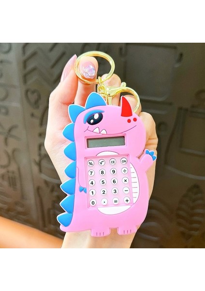 Hesap Makinesi Dino Mini Anahtarlıklı Labirent Oyunlu / Pembe