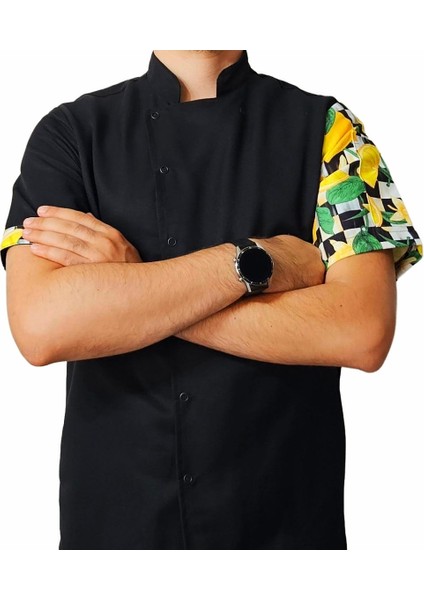 Aşçı Ceketi Desenli Unisex Çıtçıtlı Kısa Kollu Yazlık Chef Aşçı Mutfak Ceket Limon Desenli fiyatları
