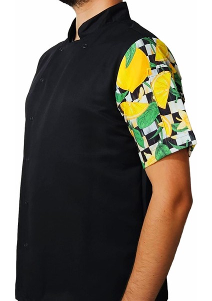 Aşçı Ceketi Desenli Unisex Çıtçıtlı Kısa Kollu Yazlık Chef Aşçı Mutfak Ceket Limon Desenli modelleri