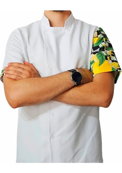 Aşçı Ceketi Desenli Unisex Çıtçıtlı Kısa Kollu Yazlık Chef Aşçı Mutfak Ceket Limon Desenli fiyatları