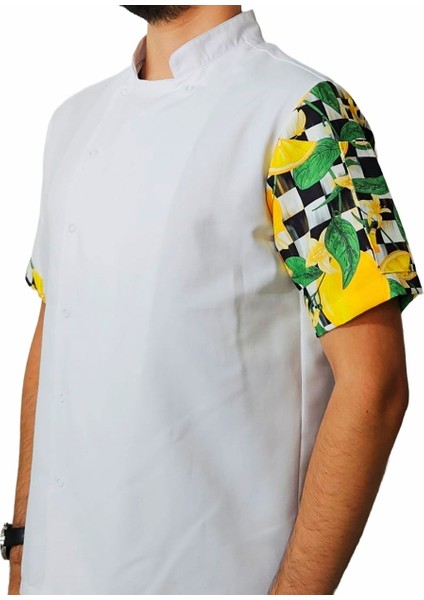 Aşçı Ceketi Desenli Unisex Çıtçıtlı Kısa Kollu Yazlık Chef Aşçı Mutfak Ceket Limon Desenli modelleri