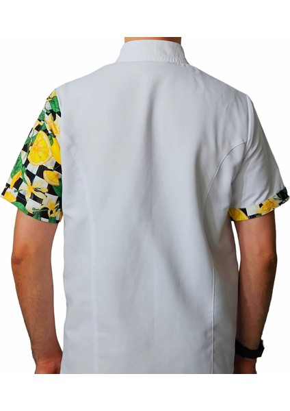 Aşçı Ceketi Desenli Unisex Çıtçıtlı Kısa Kollu Yazlık Chef Aşçı Mutfak Ceket Limon Desenli fırsatları