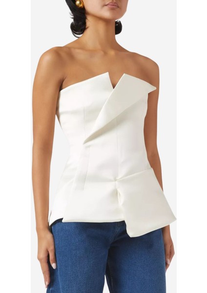 Corset Tuxedo Korse Formlu Top, Beyaz