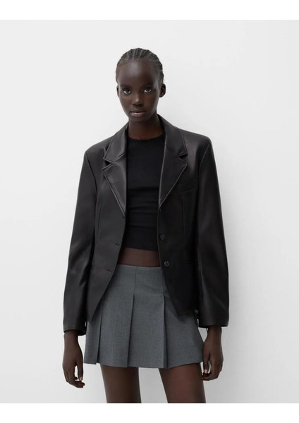 Allbucks Bershka, Vücuda Oturan Suni Deri Blazer Ceket ABBRS1005