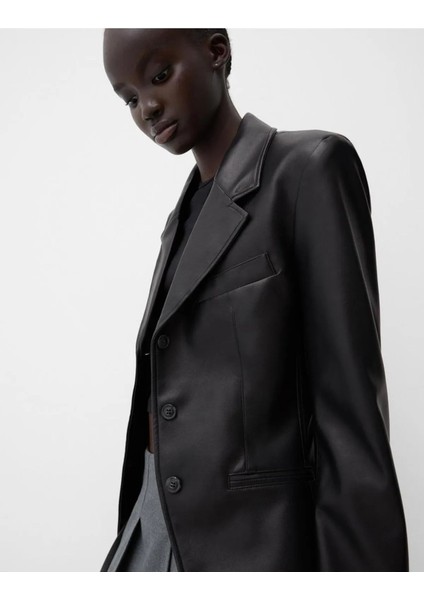 Allbucks Bershka, Vücuda Oturan Suni Deri Blazer Ceket ABBRS1005 fırsatları