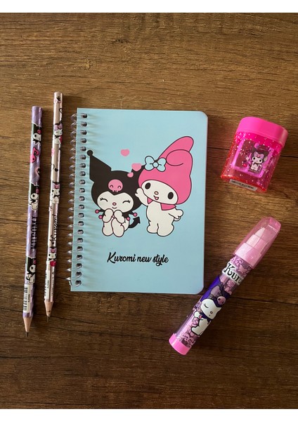 My Melody Kuromi Kırtasiye Seti 1ADET Not Defteri 1ADET Silgi 1ADET Kalemtıraş 2ADET Kurşun Kalem Okul Set modelleri