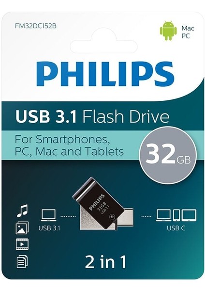 Phılıps 32GB Usb3.1 Type-C 100/150 Mb/s FM32DC152B/00