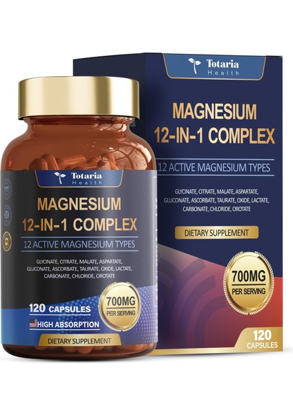 Magnesium Complex – 12 Farklı Magnesium Formu (Glycinate, Citrate, Malate, Vb.) – 700 Mg – 120 Kapsül