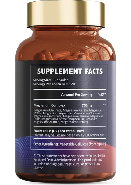 Magnesium Complex – 12 Farklı Magnesium Formu (Glycinate, Citrate, Malate, Vb.) – 700 Mg – 120 Kapsül fiyatları