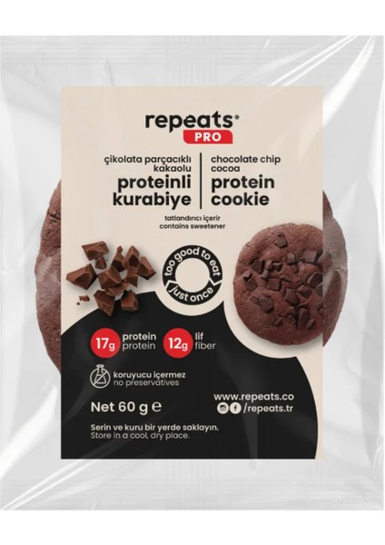 Pro Yüksek Proteinli Çikolata Parçacıklı Kakaolu Kurabiye 60 gr