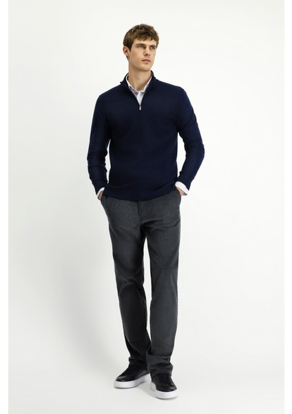 Yarım Balıkçı Yaka Regular Fit Desenli Fermuarlı Yünlü Triko Kazak fiyatları