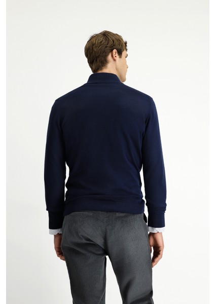 Yarım Balıkçı Yaka Regular Fit Desenli Fermuarlı Yünlü Triko Kazak indirimleri