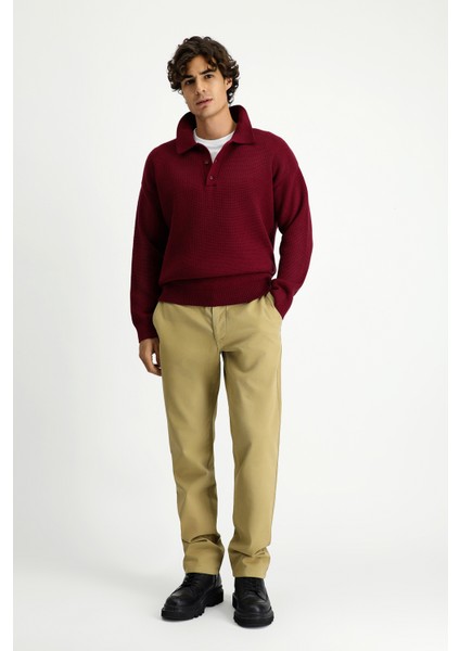 Polo Yaka Oversize Ekstra Rahat Kesim Desenli Triko Kazak fiyatları