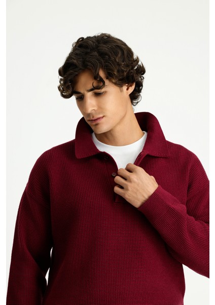 Polo Yaka Oversize Ekstra Rahat Kesim Desenli Triko Kazak modelleri