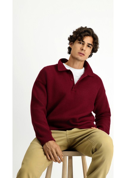 Polo Yaka Oversize Ekstra Rahat Kesim Desenli Triko Kazak fırsatları