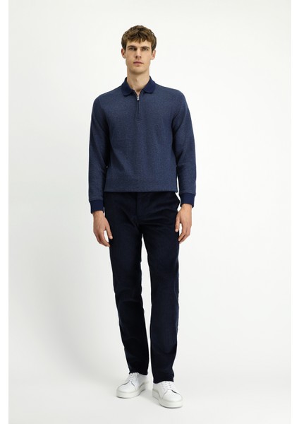 Polo Yaka Regular Fit Desenli Fermuarlı Pamuklu Sweatshirt fiyatları