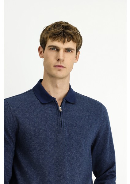 Polo Yaka Regular Fit Desenli Fermuarlı Pamuklu Sweatshirt modelleri