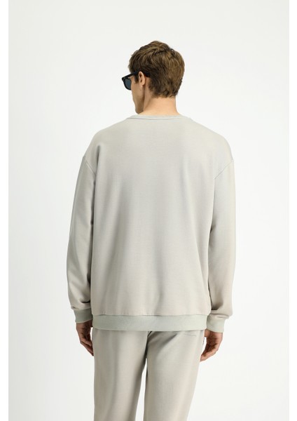 Bisiklet Yaka Regular Fit Pamuklu Sweatshirt fırsatları