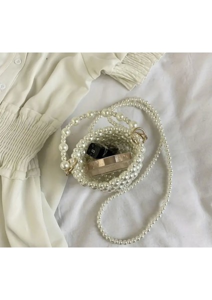 El Örmesi - İnci Parıltısıyla Mini Silindir Kova El Çantası- Günlük ,Özel Gün (Nikah,Düğün) modelleri