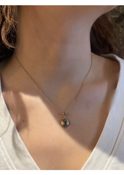 Topaz Taşlı Gümüş Üzeri Altın Kaplama Kolye