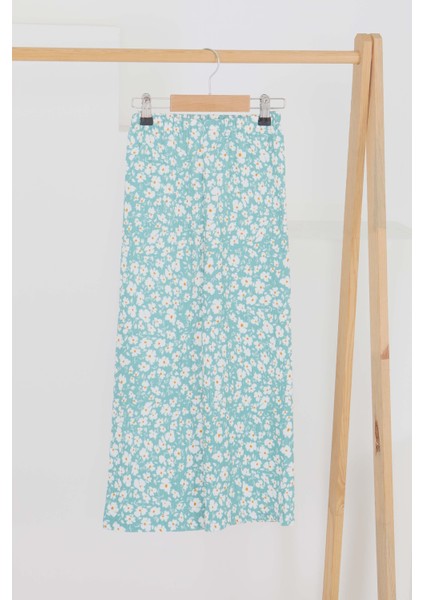 Kız Çocuk Mint Çiçek Desenli Pantolon - 27308