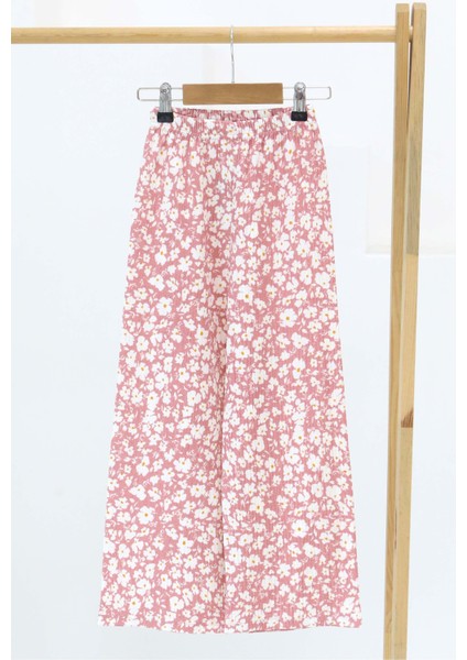 Kız Çocuk Pembe Çiçek Desenli Pantolon - 27308