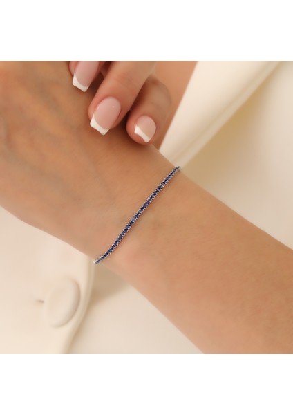 925 Ayar Gümüş Safir Zirkon Taşlı Ayarlanabilir Suyolu Bileklik