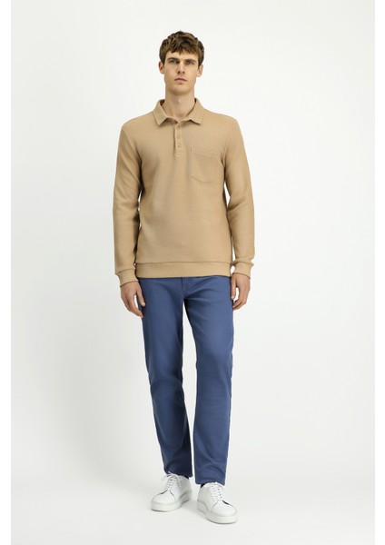 Polo Yaka Regular Fit Desenli Pamuk Sweatshırt fiyatları