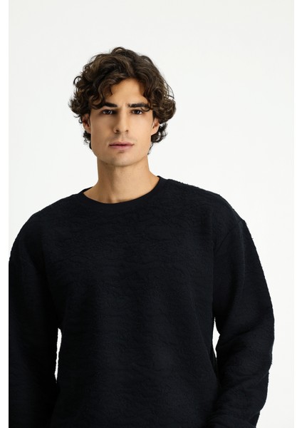 Bisiklet Yaka Loose Fit Desenli Pamuklu Sweatshirt