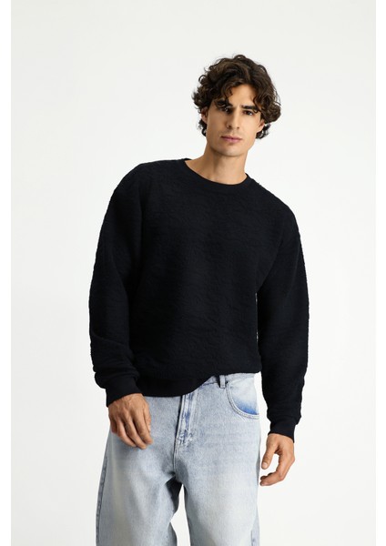 Bisiklet Yaka Loose Fit Desenli Pamuklu Sweatshirt modelleri