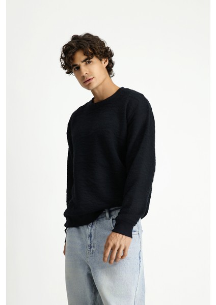 Bisiklet Yaka Loose Fit Desenli Pamuklu Sweatshirt fırsatları