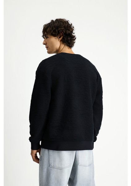 Bisiklet Yaka Loose Fit Desenli Pamuklu Sweatshirt indirimleri