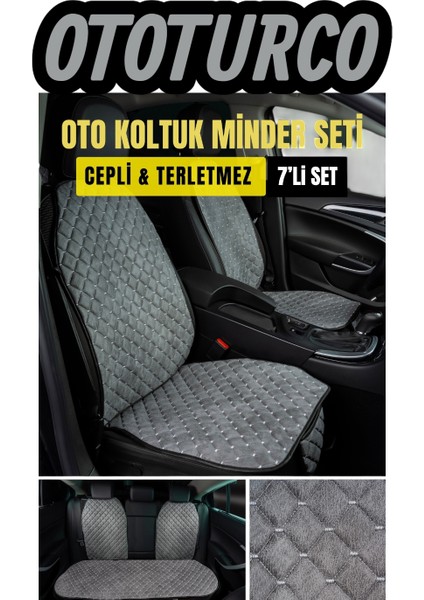 Terletmez Alkantara Ergonomik Ototurco Koltuk Kılıfı-Minderi (7 Parça) - Tam Set-Grı